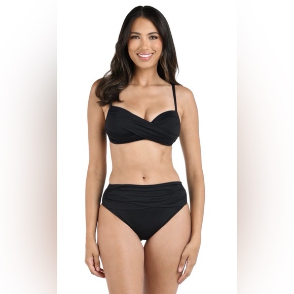 La Blanca Other - La Blanca Island Goddess Over The Shoulder Wrap Top Bra Black size 12 black